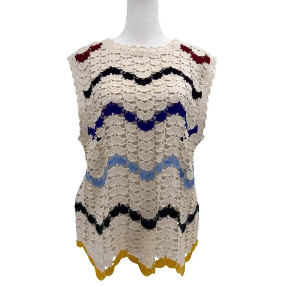 NWT Chelsea & Violet Electra‎ Chevron Crochet Sleeveless Top Large Ivory Boho
